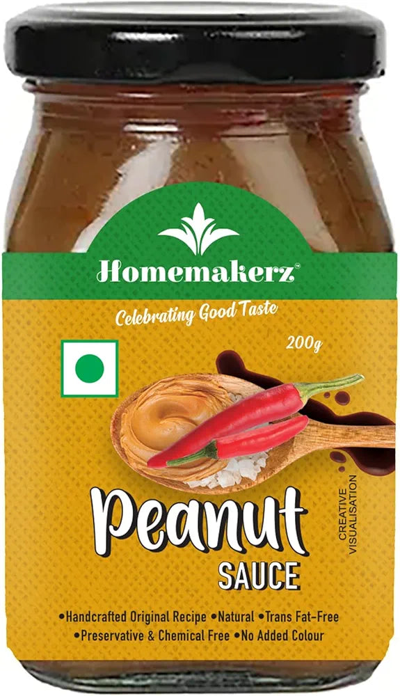 Homemakerz Peanut Sauce - Satay Sauce for Dipping, Marinating & Cooking - 200 gm - Preservative Free, Chemical Free & Trans Fat-Free
