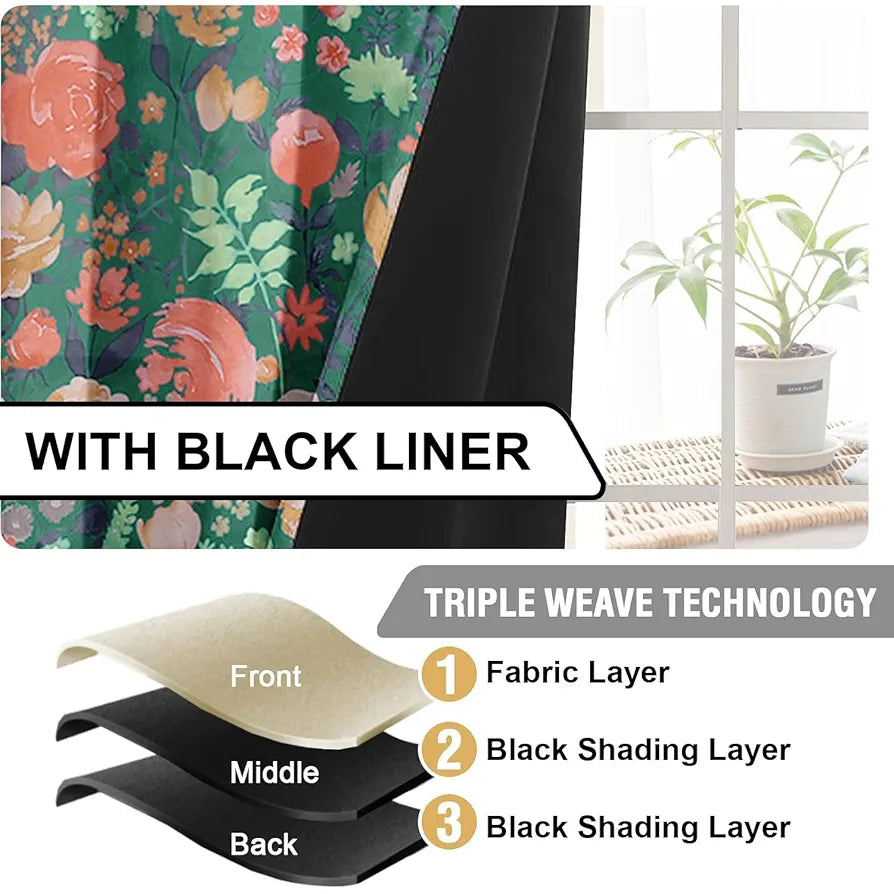 Cloth Fusion Blackout Printed Premium Door Curtains 7 Feet Long Set of 2 Green Roses