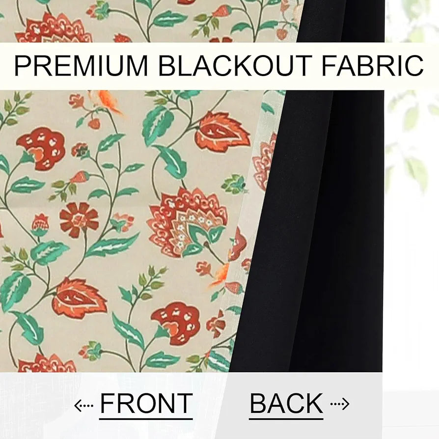 Cloth Fusion Blackout Printed Premium Door Curtains 7 Feet Long Set of 2 Red Flower