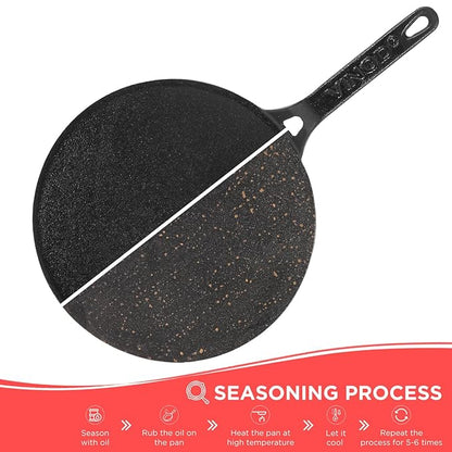 Vinod Legacy Pre Seasoned Cast Iron Roti/Chapati/Phulka Tawa with Handle - 26 cm | Naturally Non Stick Tawa