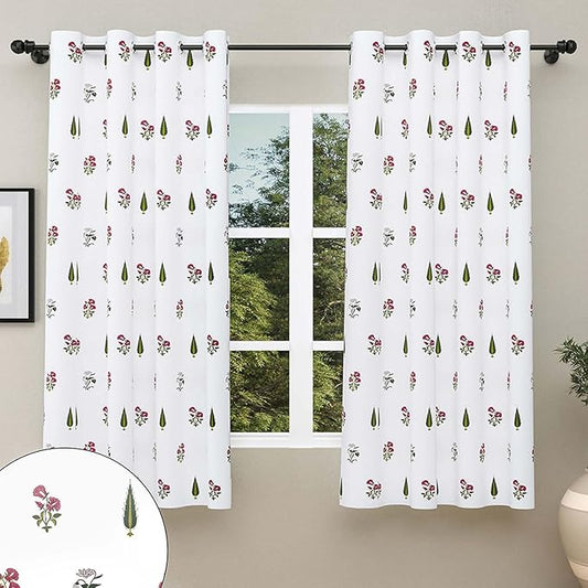 Haus & kinder Cotton Curtains Set of 2 for Bedroom Window Door Curtains (5ft x 5ft) | Colour Garden of Joy Pink