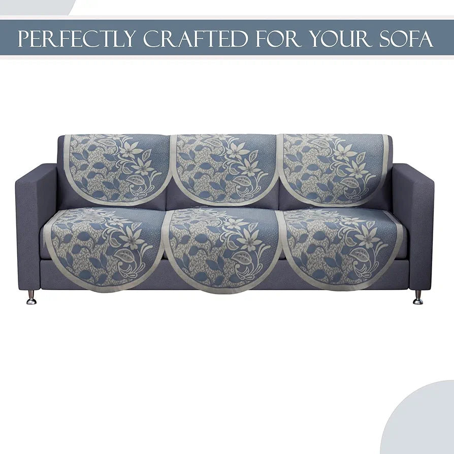 Kuber Industries 5 Seater Cotton Sofa Cover Slip Cover Set of 10 Pieces Floral Blue