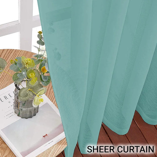 Cloth Fusion Cotton Feel Sheer Door Curtains 9 Feet Long Set of 2 Semi-Transparent Sea Green