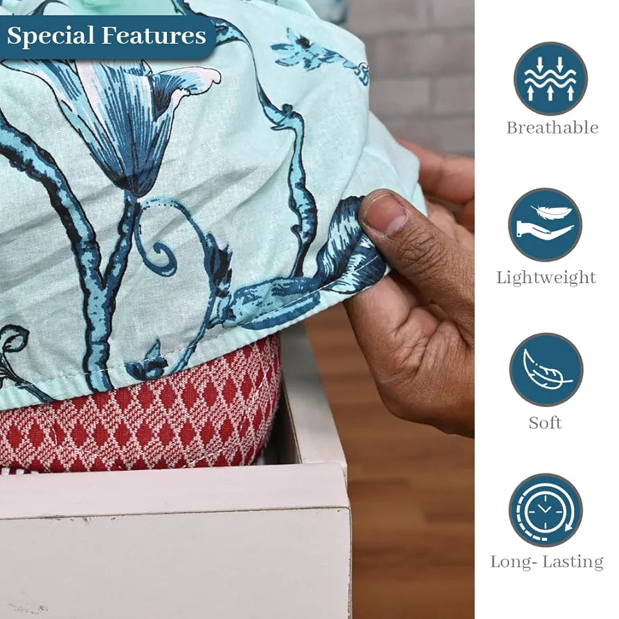 Divine Casa Floret 100% Cotton King Fitted Bedsheet 144 TC Deep Pocket Design Soft & Breathable Fabric Colour Winter Fern