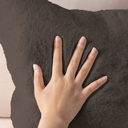 Luxe Home Cushion Cover One Side Rabbit Fur Plain Design Covers Set of 2 Colour Cocoa