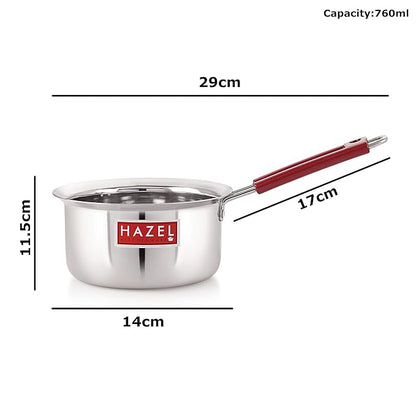 Hazel Stainless Steel Milk Saucepan Tea Pan with Fixed Rubber Grip Handle 760 Ml Silver