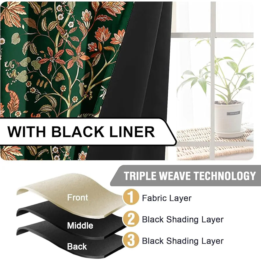 Cloth Fusion Blackout Printed Premium Door Curtains 7 Feet Long Set of 2 Green Dream