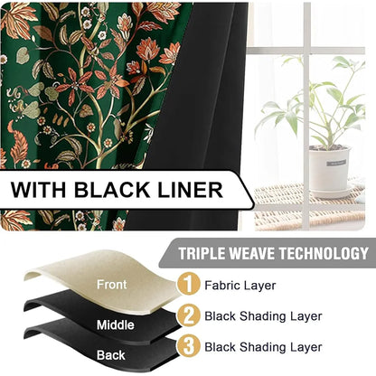 Cloth Fusion Blackout Printed Premium Door Curtains 7 Feet Long Set of 2 Green Dream