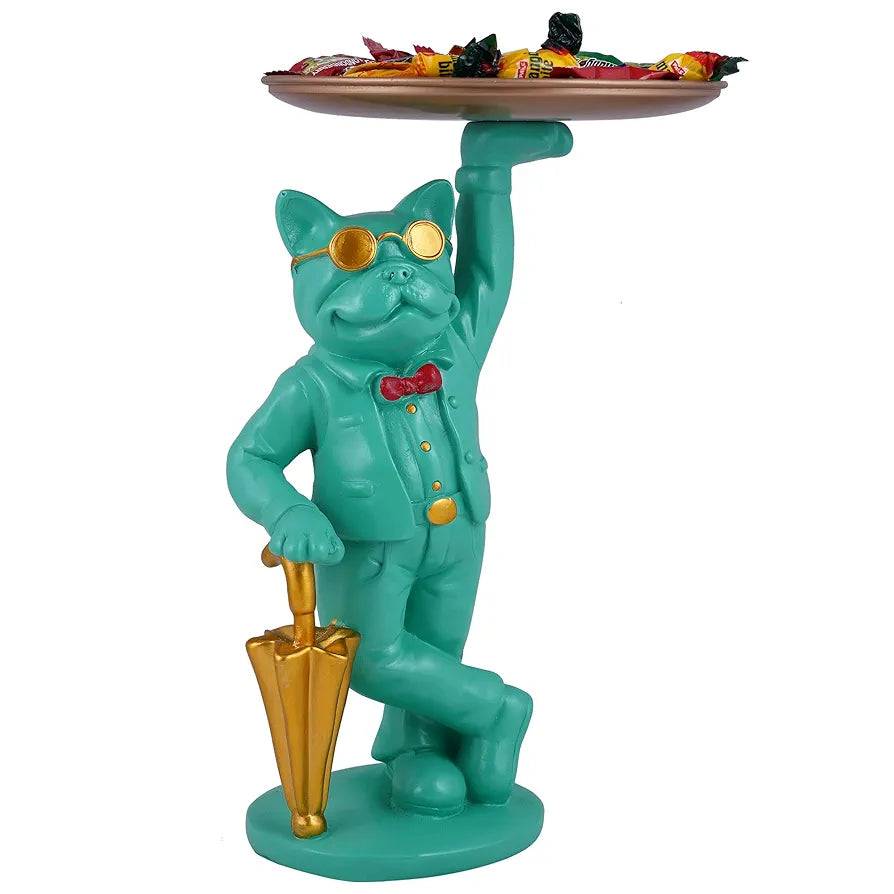 Zart Bulldog Standing Tray Showpiece Home Decor Showpiece Dog Aquamarine Green Umb