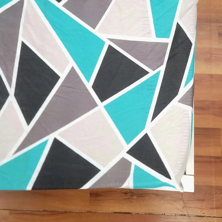 Divine Casa 144 TC 100% Cotton Abstract Print Blue Super Soft Bedsheet Elastic Fitted King Size Bed Colour Crystal Teal