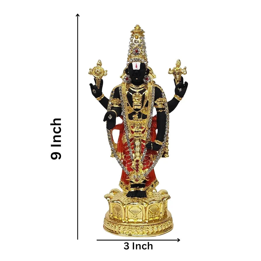 Gold Art India Tirupati Balaji Idol for Mandir Black Body Red Dhoti