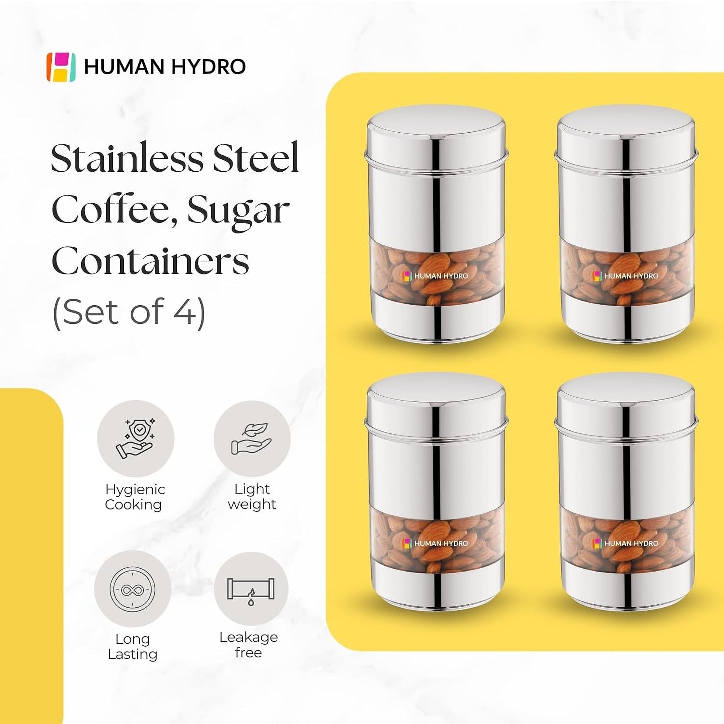 Human Hydro Stainless Steel Storage Containers - Set of 4 (750ml Each)