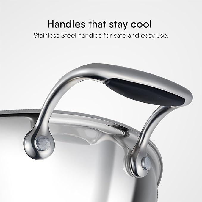 Stahl Artisan Triply Stainless Steel Kadhai With Lid | Kadai for Cooking | Induction & Gas Stove Compatible | 1.2 L |18 Cm