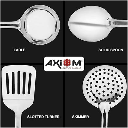 Axiom Stainless Steel Kitchen Tools Set of 4 pcs Non-Stick Set of Ladle Karchi Solid Spoon