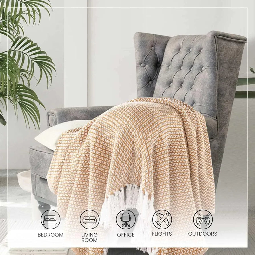 Sashaa World Soft Throw Blanket Colour Yellow/White