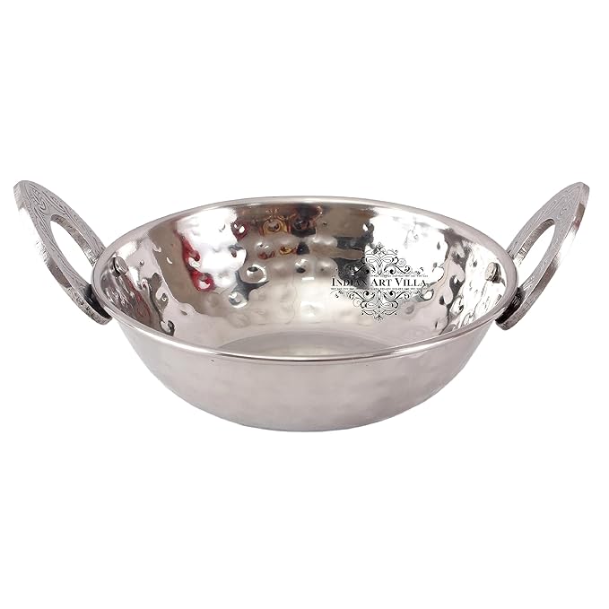 Indian Art Villa Hammered Stainless Steel Kadai Wok Bowl - 190 gms