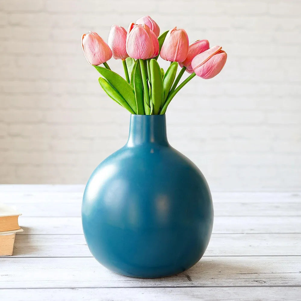 Behoma Metal Flower Vase Opal Blue Flowers not Included