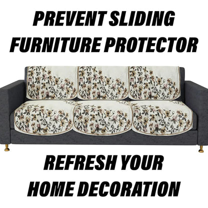 Kuber Industries Velvet Sofa Cover Set 5 Seater Couch Slipcover With Side Flower Design for Living Room Cream