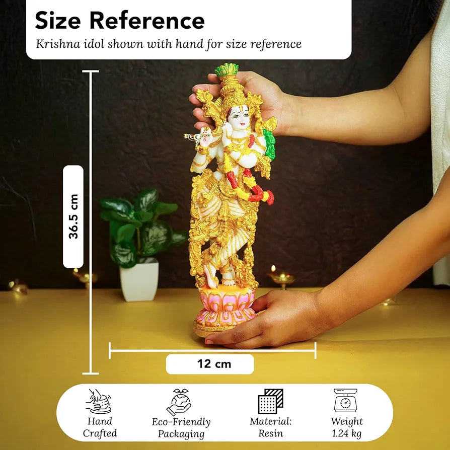 Ekhasa Marble Dust Lord Krishna Idol with Flute Multicolor 1