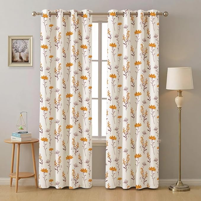 Urban Space Cotton Curtains for Door Set of 2 Orchid Blooms - Yellow