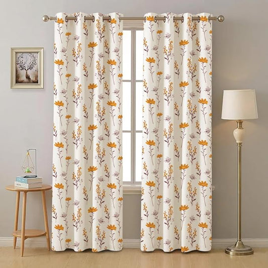 Urban Space Cotton Curtains for Door Set of 2 Orchid Blooms - Yellow