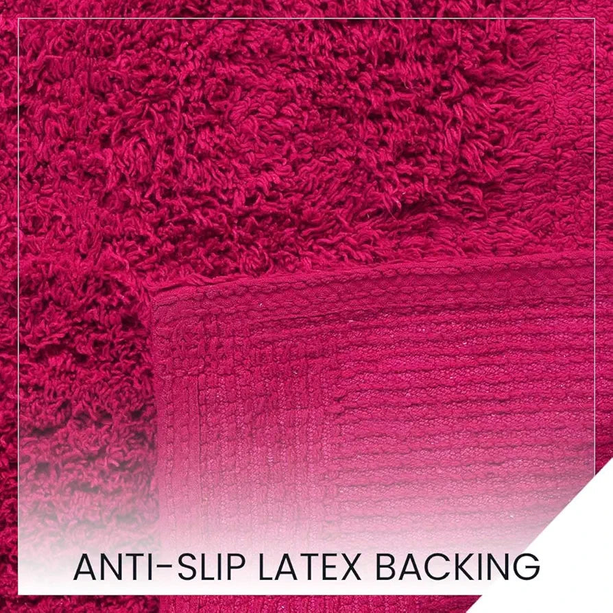 Sashaa World Solid Anti-skid Cotton Bathmat And Contour Set For Bathroom Colour Dark Pink