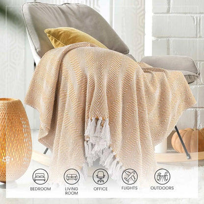 Sashaa World Cotton Striped Chevron Throw Blanket Colour Yellow