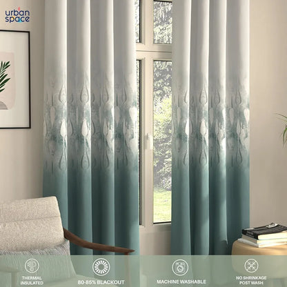 Urban Space Digital Printed Blackout Curtains for Door Bedroom Room Darkening Blackout Kids Decorative Curtains Sea Mist Turquoise