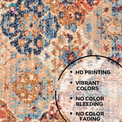 Homadorn Handmade Sustainable Printed Modern Dhurrie/Rugs/Carpet Colour Multicolor 014