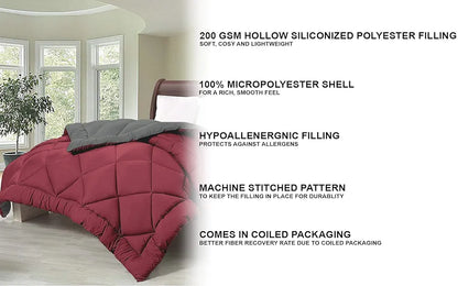 Cloth Fusion Reversible AC Comforter Single Bed Soft Microfibre Quilt Blanket for Winter Grey & Maroon