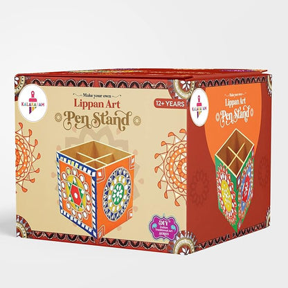 Kalakaram Make Your Own Lippan Art Pen Stand | Pen Stand Canvas for Adults and Kids | Craft Diy Kit for Kids | Traditional Painting Kits