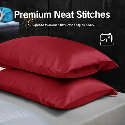 Cloth Fusion Satin Pillow Cover Set of 2 for Pillow Case with 3 Satin Soft Scrunchies for Women Crimson Red