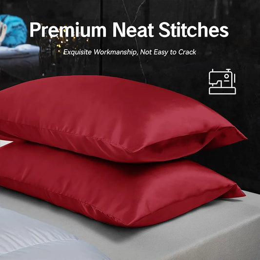 Cloth Fusion Satin Pillow Cover Set of 2 for Pillow Case with 3 Satin Soft Scrunchies for Women Crimson Red