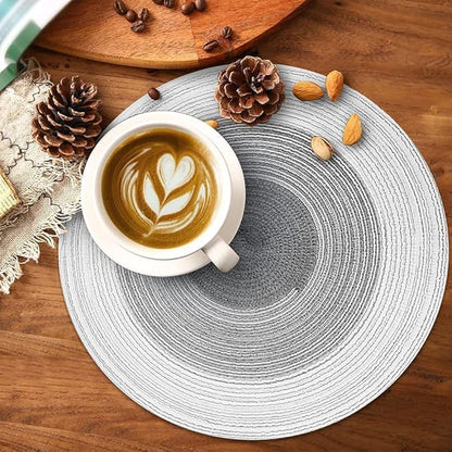 Spatlus Jute Placemats Set of 4 Heat Resistant Round Place Mats Natural Dining Table Grey