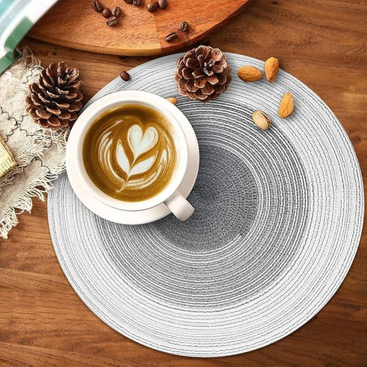 Spatlus Jute Placemats Set of 4 Heat Resistant Round Place Mats Natural Dining Table Grey