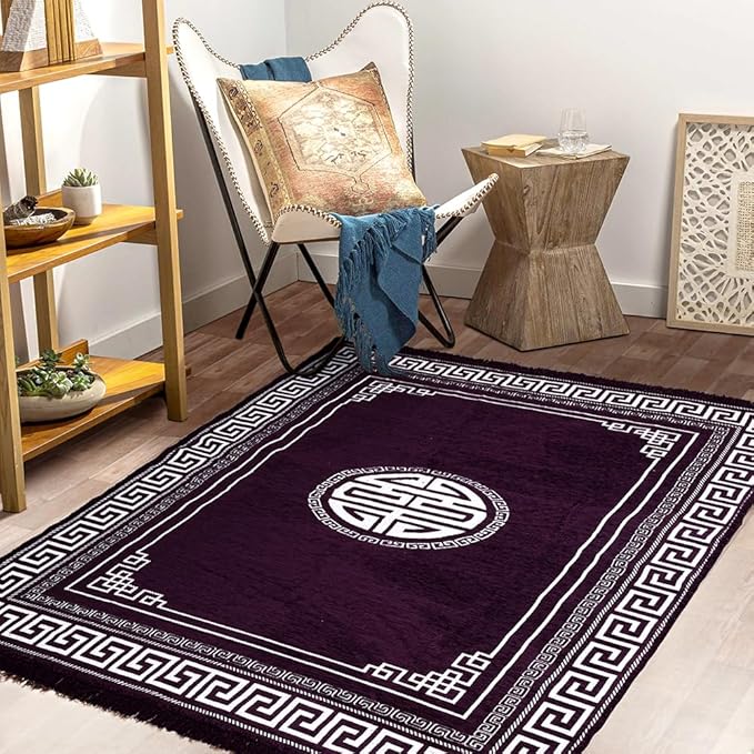BSB Home Designer Superfine Chenille Carpet Velvet Carpet Area Rug Durries with Fine Gold Yarn for Living Room