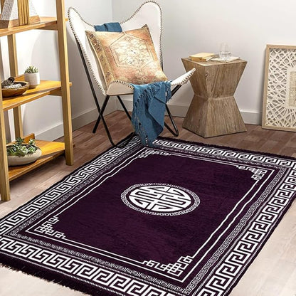 BSB Home Designer Superfine Chenille Carpet Velvet Carpet Area Rug Durries with Fine Gold Yarn for Living Room