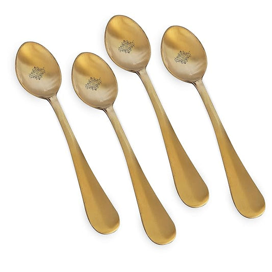 Indian Art Villa Pure Brass Spoon Set With Elegant Matt Finish - Length - 7.5 Inch
