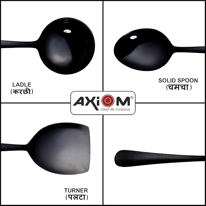 Axiom Stainless Steel Serving Tools Set Black 4 Piece Heavy Gauge Non-Stick Set