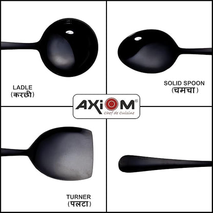 Axiom Stainless Steel Serving Tools Set Black 4 Piece Heavy Gauge Non-Stick Set