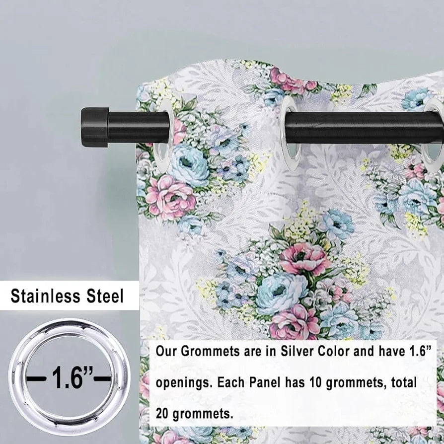 Cloth Fusion Blackout Printed Premium Door Curtains 7 Feet Long Set of 2 Ivory Bouquet