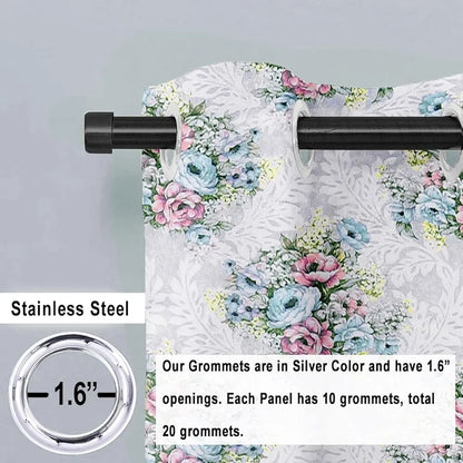 Cloth Fusion Blackout Printed Premium Door Curtains 7 Feet Long Set of 2 Ivory Bouquet