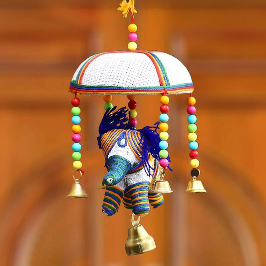 eCraftIndia Handcrafted Decorative Elephant Wall Hanging Bells STRELE502