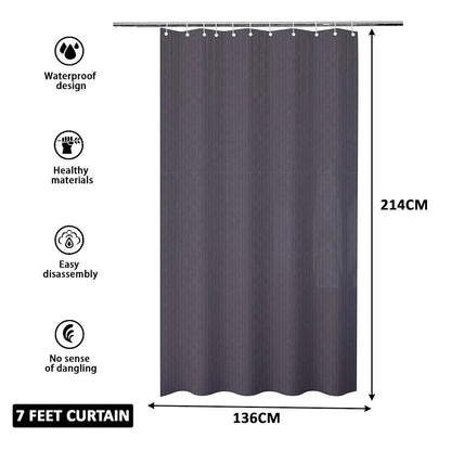 Kuber Industries Shower Curtain Bathroom Shower Curtain 8 Rings Curtain Lining Grey
