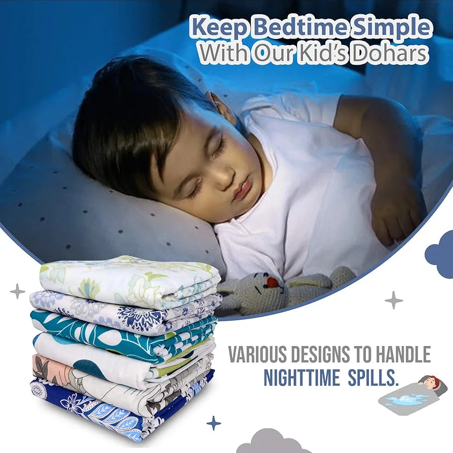 Divine Casa Floret 100% Cotton Single Kids Dohar 120 GSM Soft & Lightweight Throw Blanket Colour Grey Blue