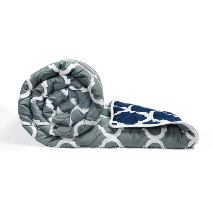 Divine Casa Microfibre 120 GSM All Season Abstract Printed Comforter Single Bed Reversible Single Size Blanket Colour Duvet Navy Blue and White