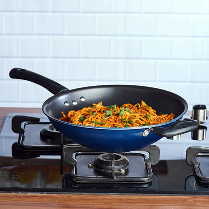 Vinod Zest Aluminium Non Stick Wok - 28 cm | 3mm Thick | 3 Layer Coating | Bakelite Handle | Chinese Wok Pan