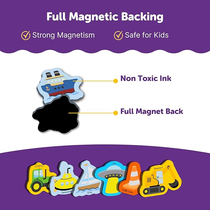 Mini Leaves 26 Pieces Transport Full Magnetic Fridge Magnets for Kids | Educational Toy for Kids