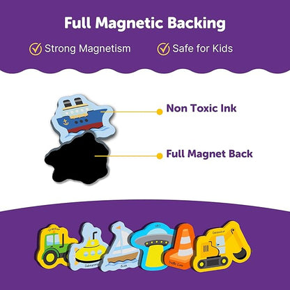 Mini Leaves 26 Pieces Transport Full Magnetic Fridge Magnets for Kids | Educational Toy for Kids