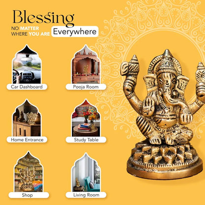 Ekhasa Pure Brass Ganesha Idol Pital Ganesh Murti Size: 8.4 cm